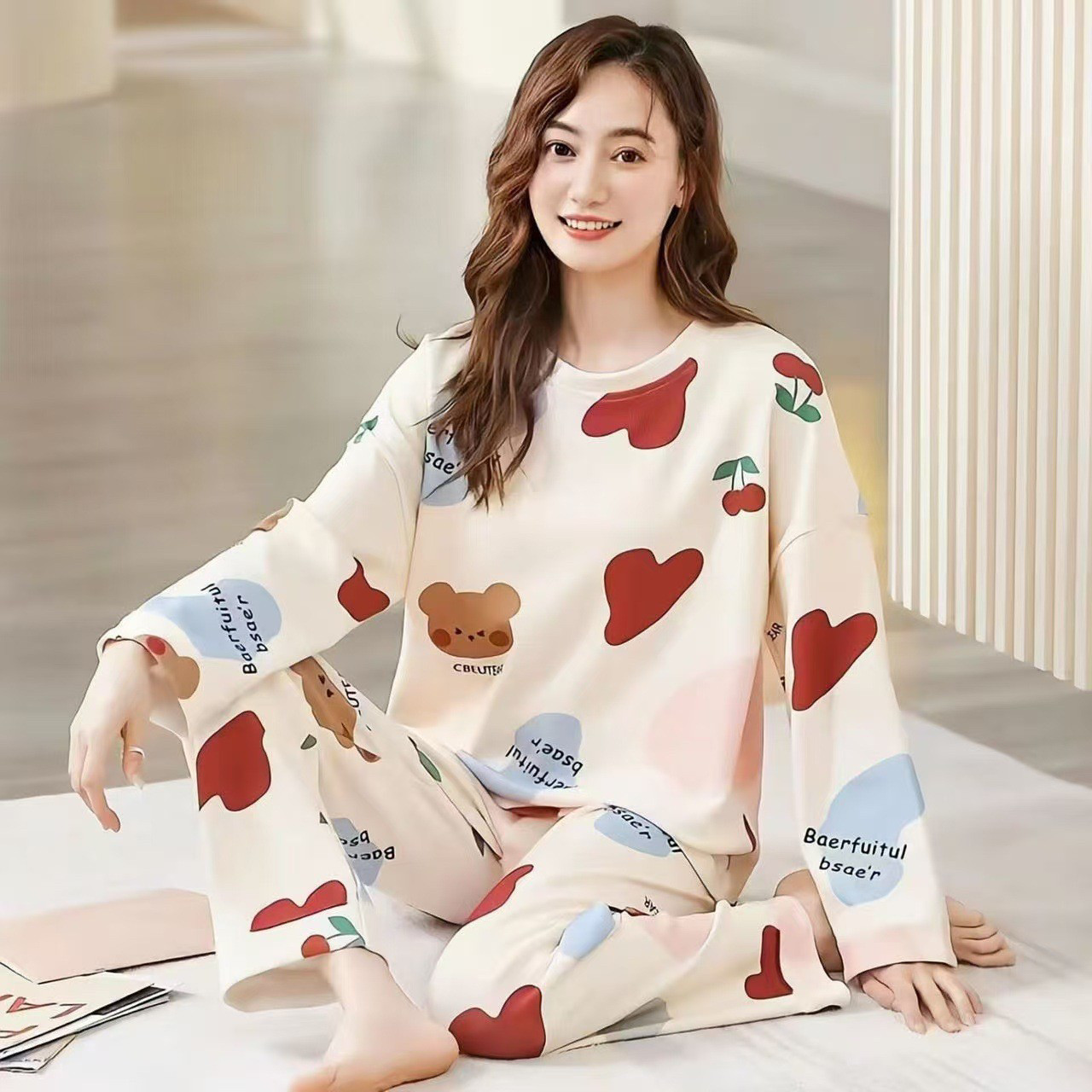 女春秋冬纯棉长袖妈妈中年中老年套装肥加大码宽松睡衣家居服圆领