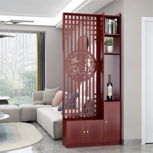 新中式实木屏风隔断玄关柜入户鞋柜客厅进门红木色遮挡装饰置物架
