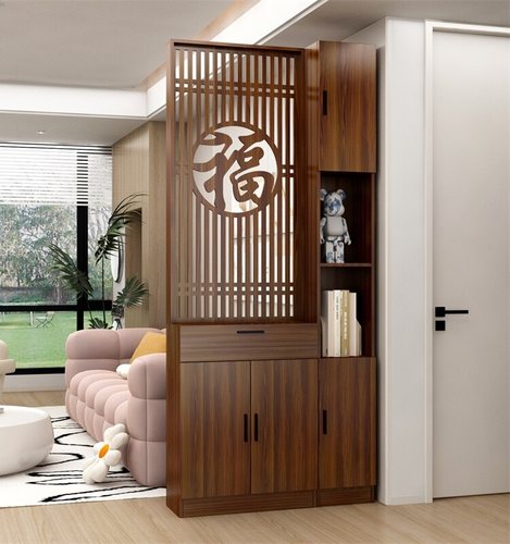 实木屏风隔断玄关柜鞋柜一体