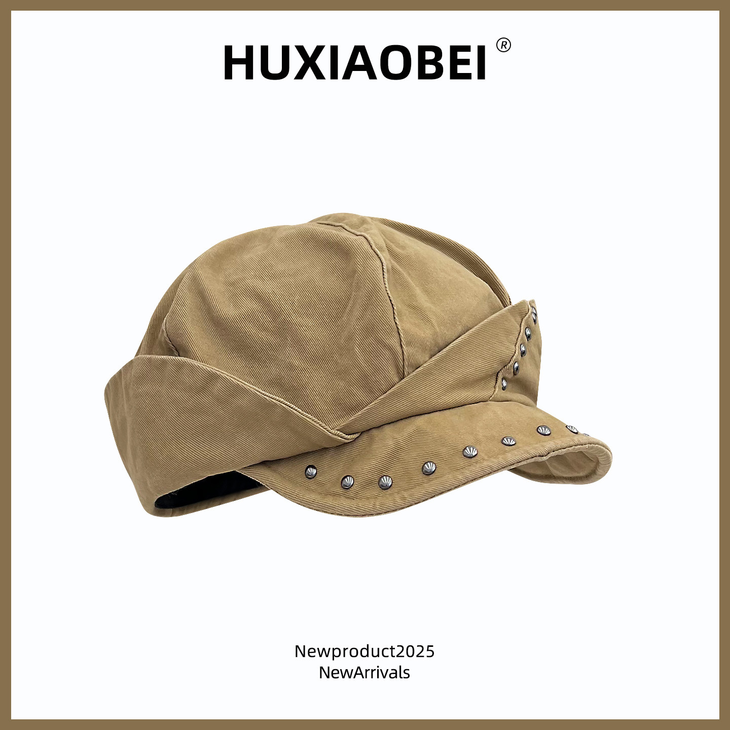 日系小众复古铆钉不规则圆顶八角帽女春秋出游个性街头鸭舌报童帽