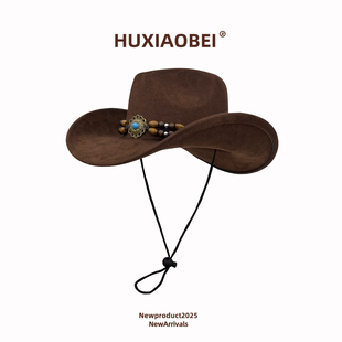 西部牛仔帽子女夏季美式复古大檐遮阳防晒骑士帽男川西旅游爵士帽