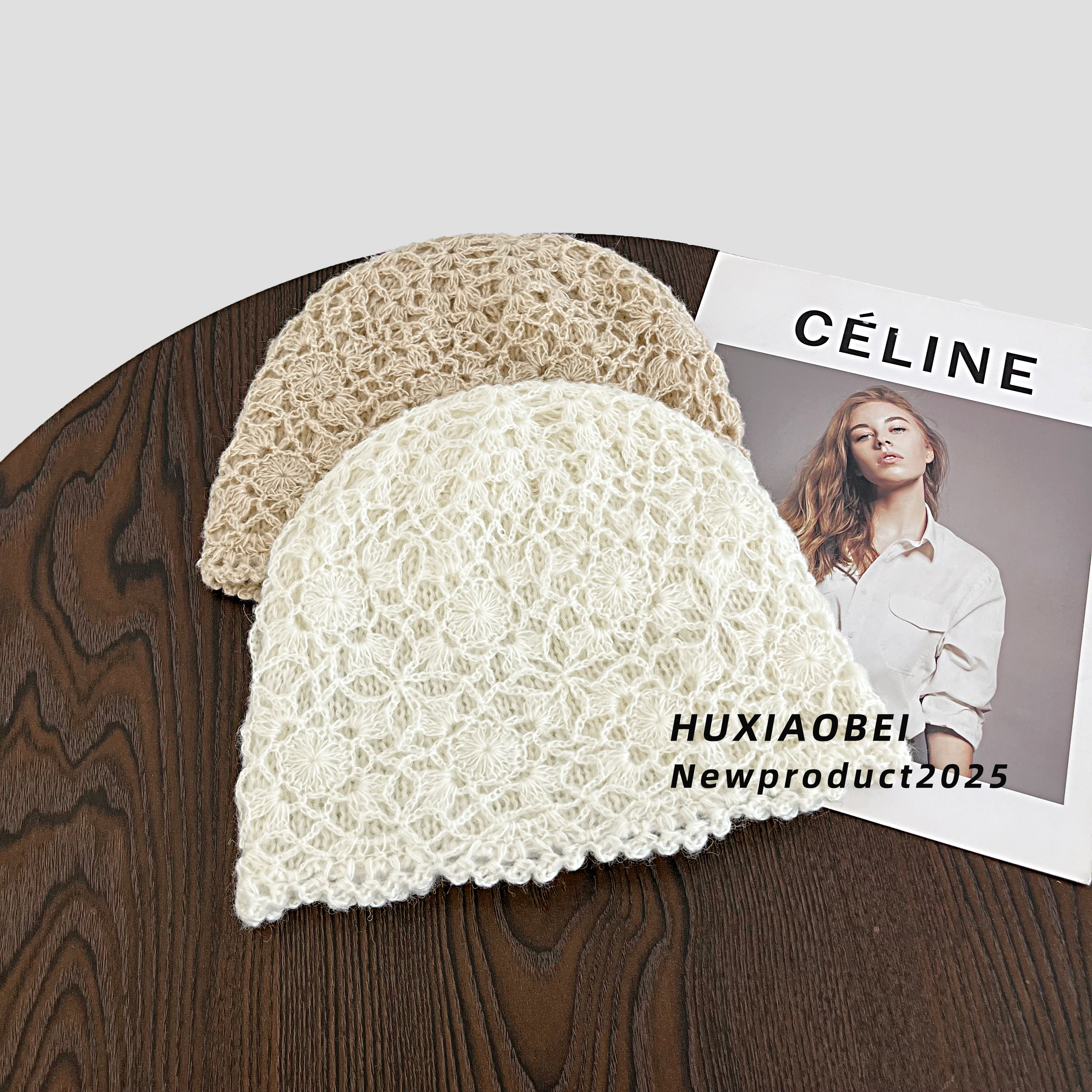 新款手工钩花针织帽子女秋冬保暖