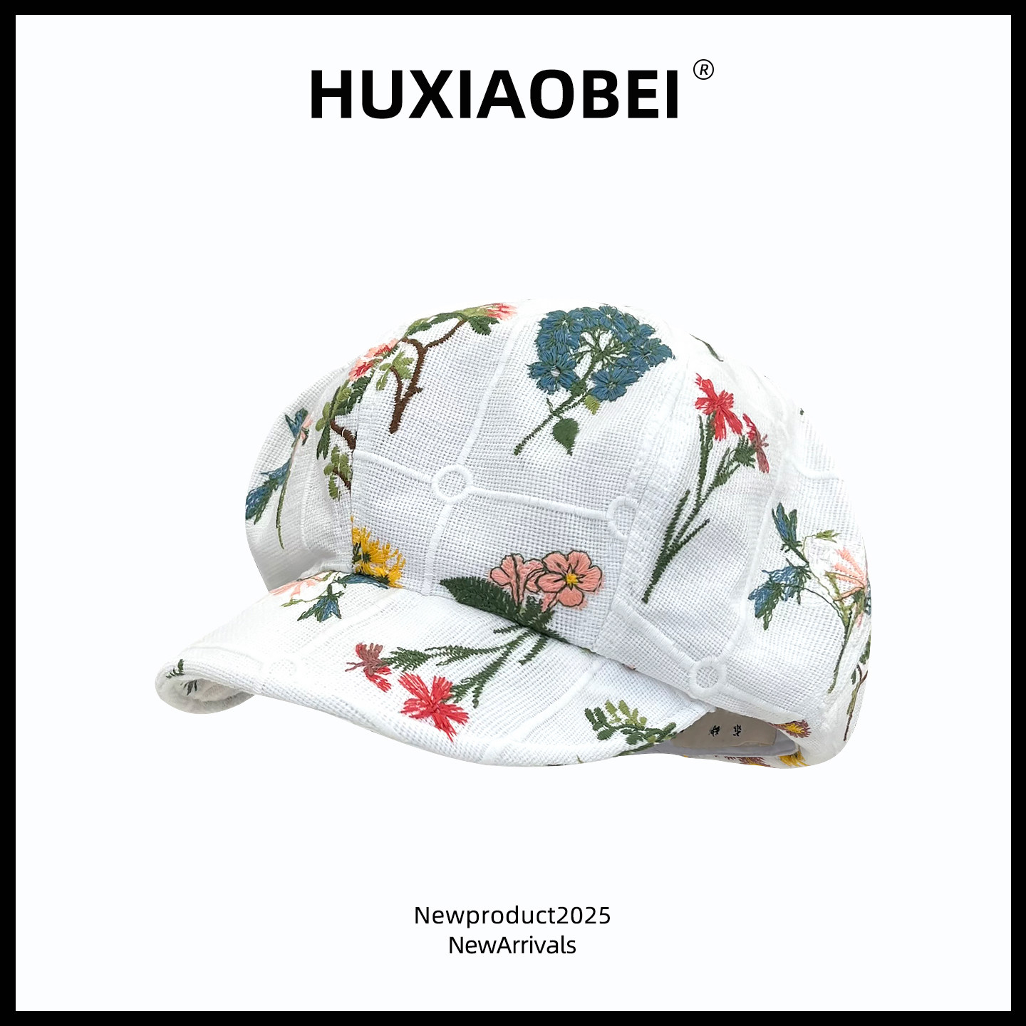 日系复古花朵刺绣翻檐八角帽女夏季百搭显脸小中国风显脸小云朵帽