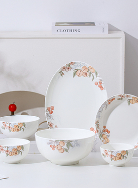 敏杨餐具套装 汤碗面碗桃李欢喜碗碟餐具厨房日用釉中彩旗舰店盘