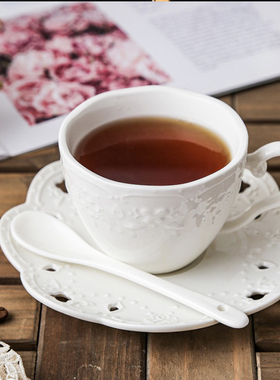 敏杨欧式浮雕咖啡杯碟纯白色陶瓷家用办公室会议厅下午茶水杯套装