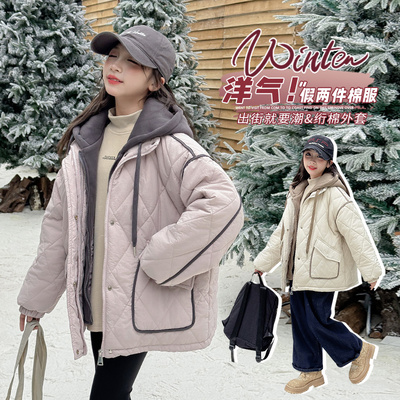 女童秋冬款外套2025新款洋气夹棉加厚女孩棒球服棉衣大童冬季棉服