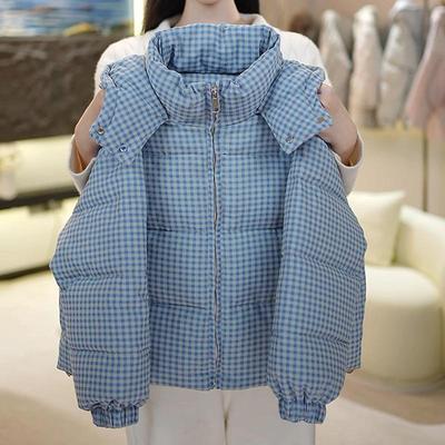 女童格子羽绒棉服2025冬款儿童连帽加厚面包服外套冬季洋气棉袄潮