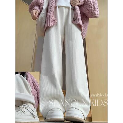 女童加绒裤子秋冬2025新款儿童白色灯芯绒阔腿裤女大童冬季直筒裤