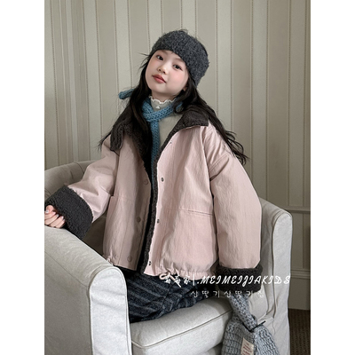 女童外套冬装2025新款韩版儿童洋气羊羔绒加厚夹克衫女孩派克棉服