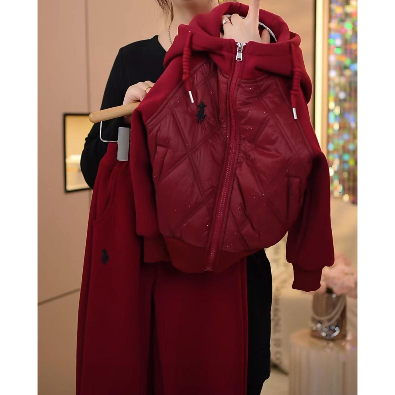 女童加棉卫衣套装2025新款儿童夹棉拉链外套运动加绒卫裤两件套潮