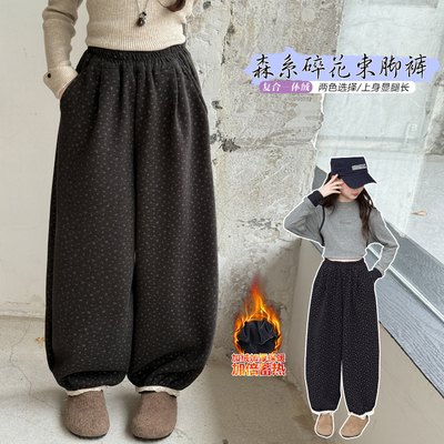 女童超好看加绒裤子韩系一体绒加厚卫裤儿童大童加薄绒休闲保暖裤