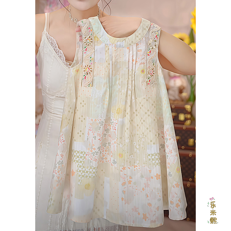 女童无袖碎花连衣裙2025新款夏季背心棉布度假风海边沙滩裙公主裙