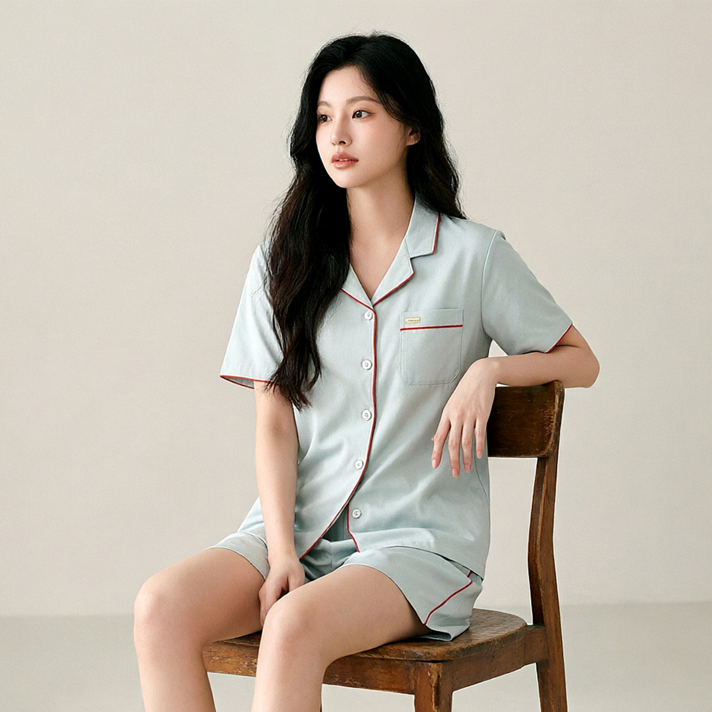 绮瑞女款睡衣夏季纯棉短袖短裤开衫薄款家居服套装舒适简约可外穿