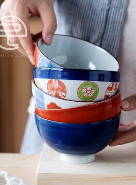 日本制进口有田烧釉下彩饭碗5只套装家用小汤碗礼盒装餐具米饭碗