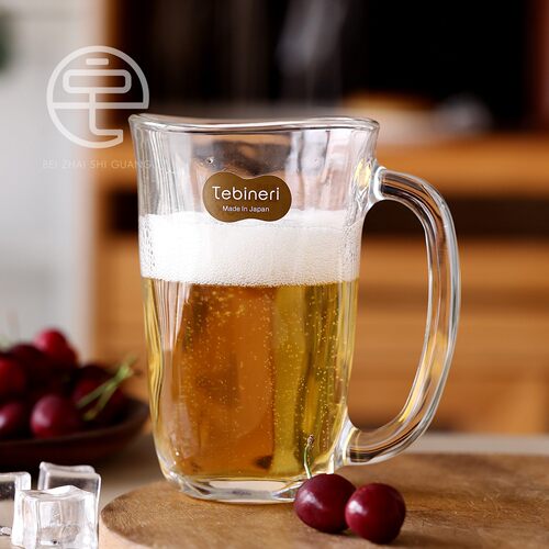 日本进口ADERIA透明玻璃杯啤酒杯烈酒杯白酒杯带把手果汁杯水杯