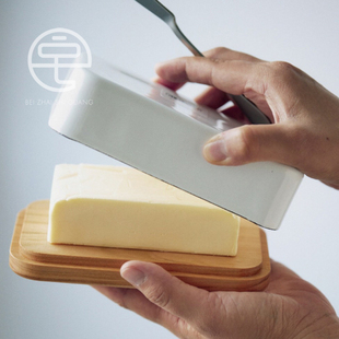 日本进口野田珐琅黄油盒储存盒牛油奶酪 樱桃木盖子可做切板砧板