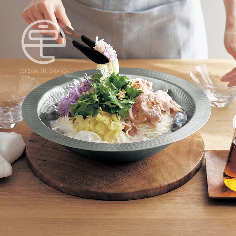 日本制原装进口不锈钢槌木纹火锅涮羊肉锅家用户外打边炉涮菜锅