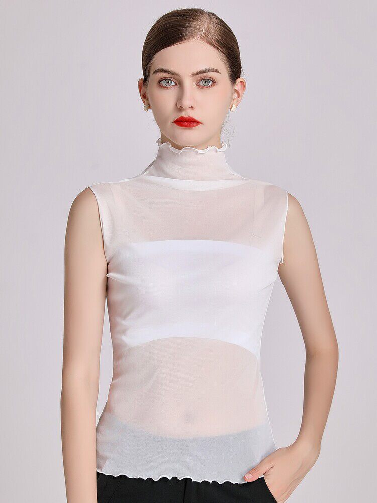 2021 NEW FAKE COLLAR CHILDRENS WILD FAKE HIGH PILE COLLAR SPRING AUTUMN AND WINTER MESH INNER SLEEVELESS SLIM SLIM TOP