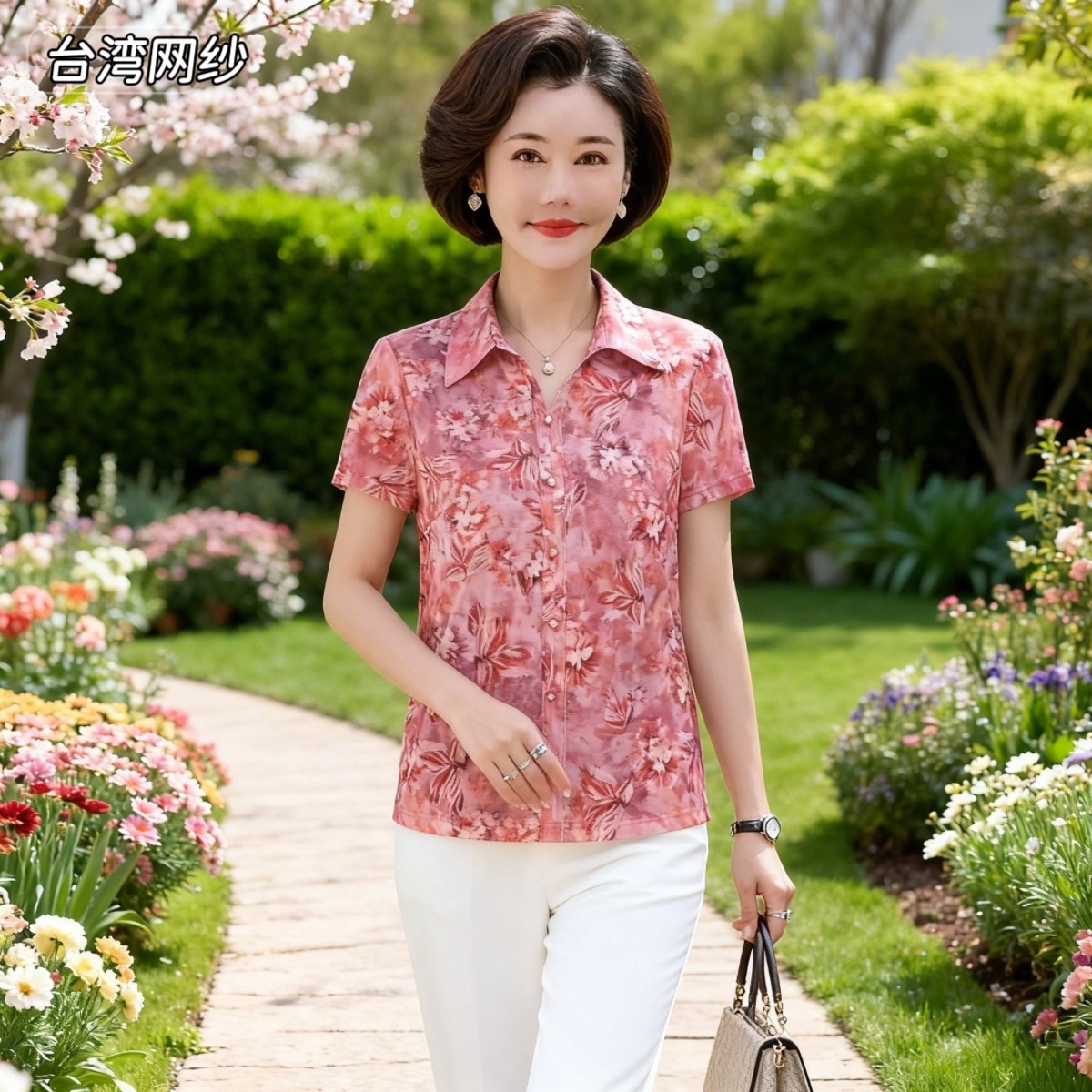 雪琳儿专柜正品新品中年女夏装台湾纱短袖T恤时尚气质妈妈小衬衫