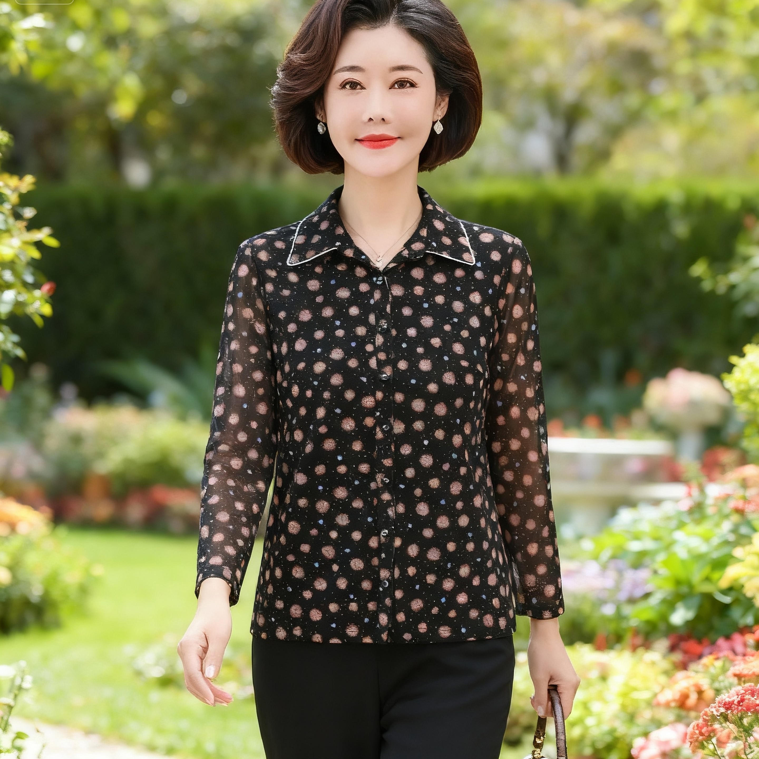 雪琳儿专柜正品新品中年女夏装台湾纱短袖T恤时尚气质妈妈小衬衫