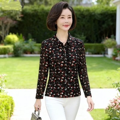 锦依罗春夏台湾纱妈妈长袖衬衫