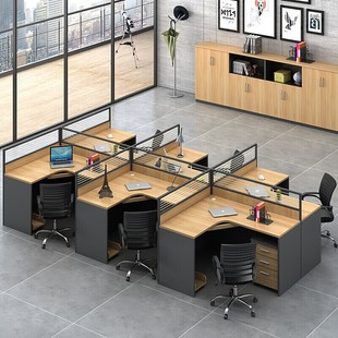 新款 办公桌4人位桌椅组合简约现代l型工位员工6人屏风卡位隔断办