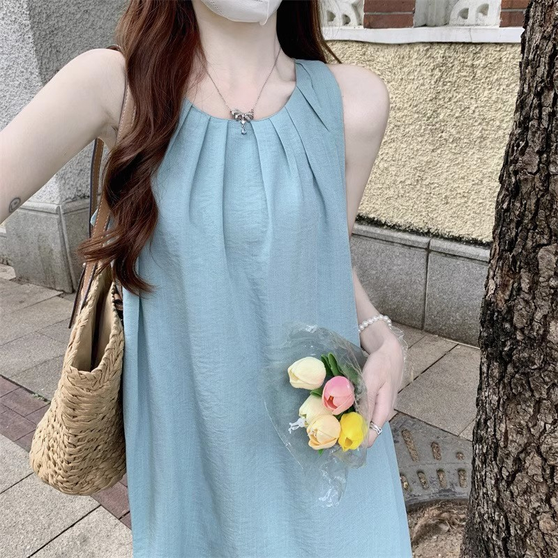 S2新款法式纯色碎花长裙子女收腰显瘦度假风沙滩连衣裙_小懒猫美衣3号店_女装/女士精品-第5张图片-提都小院