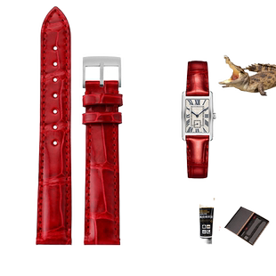 鳄鱼皮表带适配浪琴黛绰维纳L5.255女红色深蓝真皮表带15 16 17mm