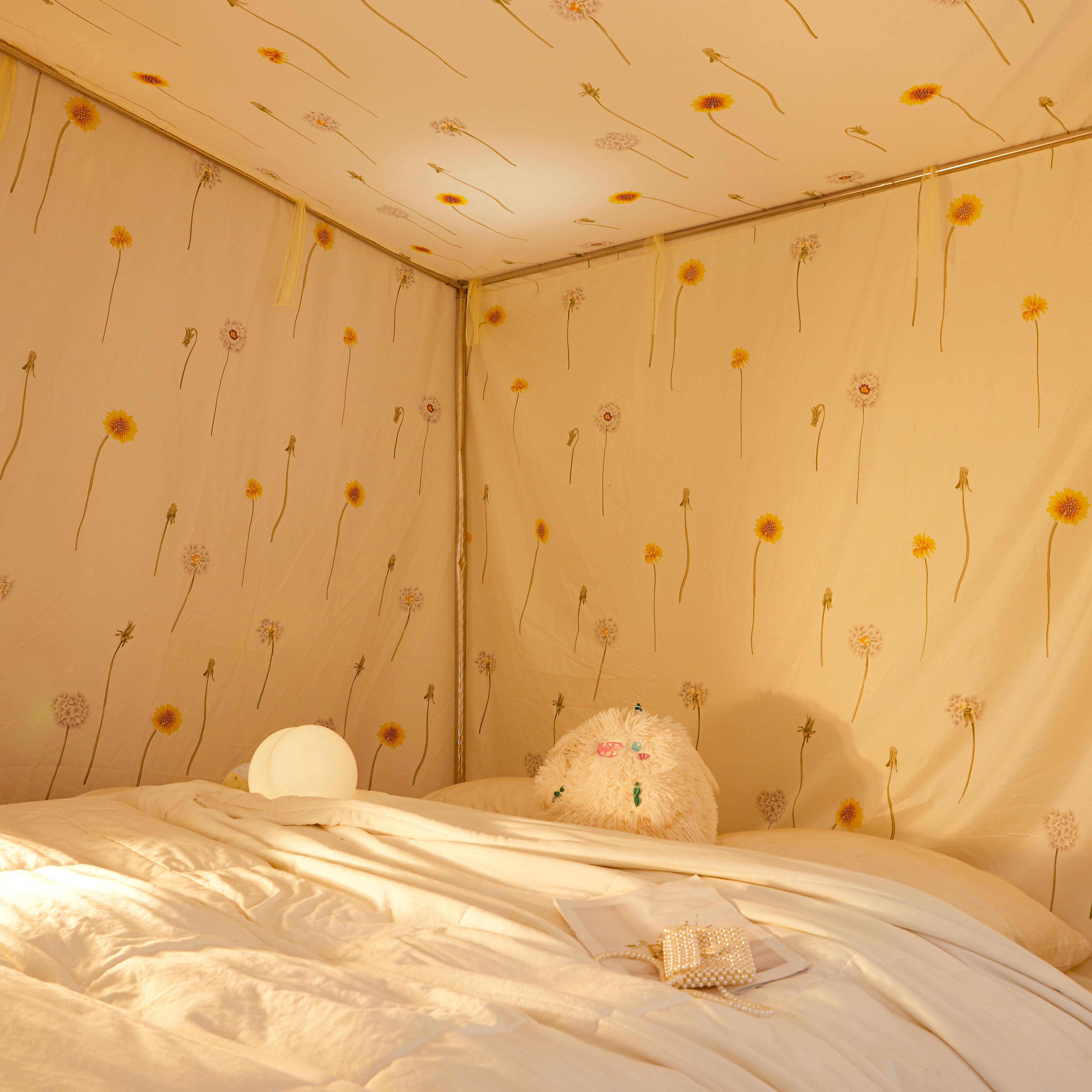 一体式布蚊帐床帘单开门床幔遮光布挡风加厚保暖床帐家用1.51.8