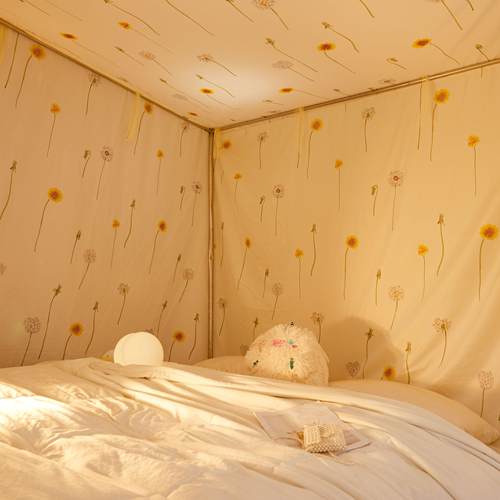 一体式布蚊帐床帘单开门床幔遮光布挡风加厚保暖床帐家用1.51.8