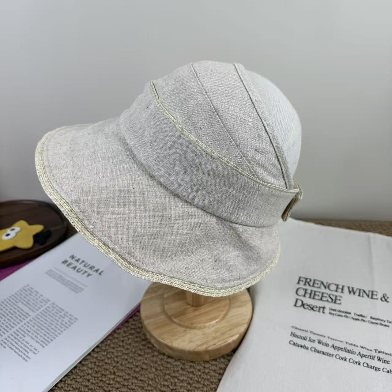 透气防晒薄棉麻无顶渔夫帽子女夏天海边遮阳潮帽显瘦休闲空顶盆帽