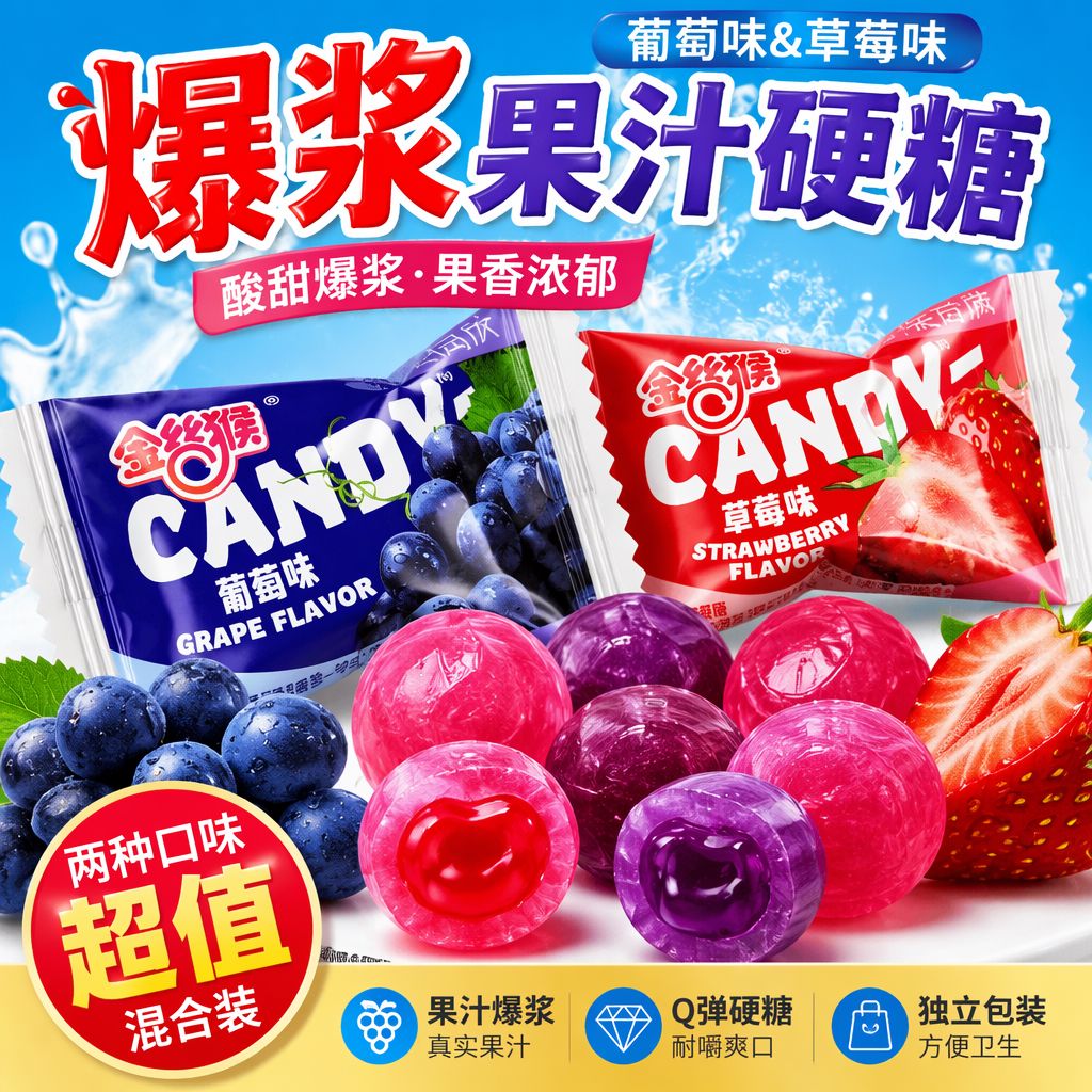 金丝猴幸福莓满草莓味普天同庆葡喜糖