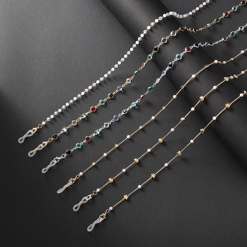 欧美高档彩色包边玻璃手工链眼镜链口罩链配饰防滑防丢耳机金属链