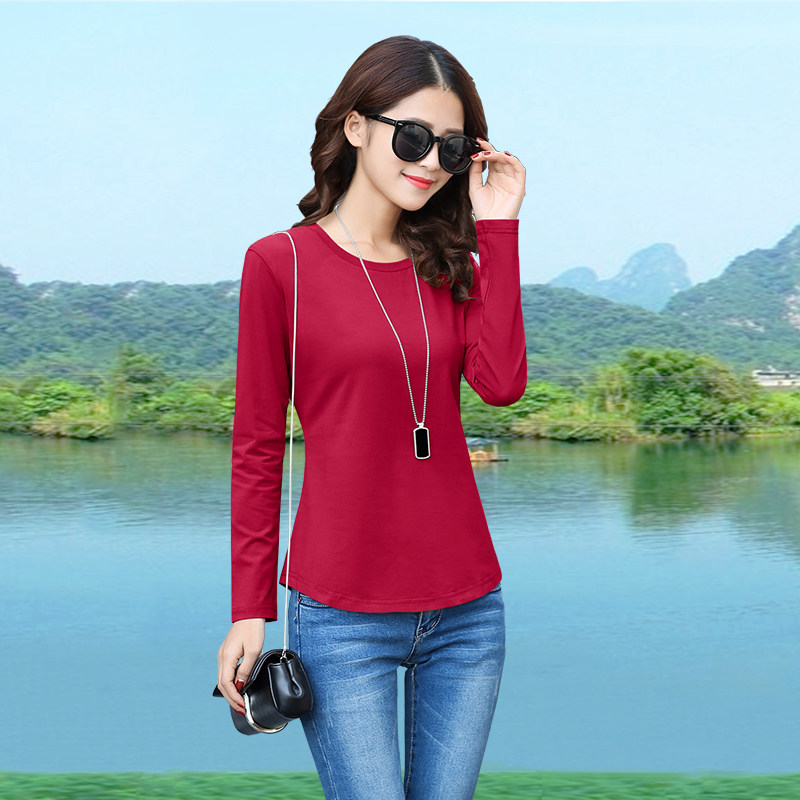 纯棉宽松长袖圆领上衣女