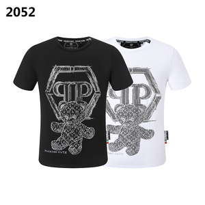 2023SS短袖T恤男装qp78小熊烫钻pp欧洲潮流时尚夏天修身体恤shirt