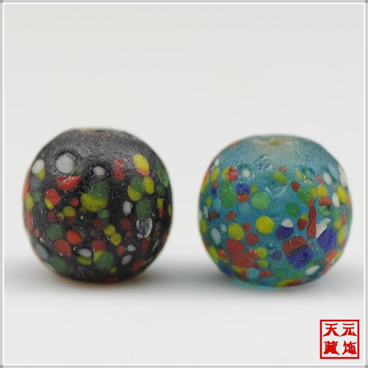 直径12mm库存老琉璃点翠隔珠散珠圆珠佛珠念珠项链手串DIY配饰件