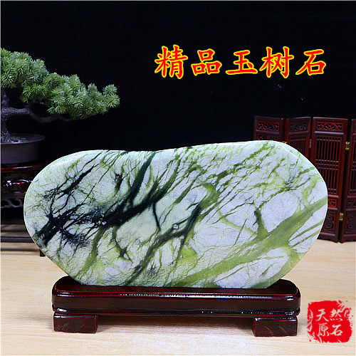 精品玉树石 岫玉原石 天然图案 岫岩玉奇石摆件包邮带底座玉石