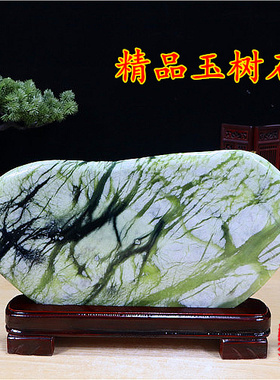 精品玉树石 岫玉原石 天然图案 岫岩玉奇石摆件包邮带底座玉石