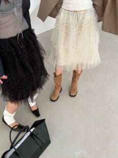 waitmore2026春夏高级感多层网纱半身裙女温柔蓬蓬蛋糕裙少女中裙