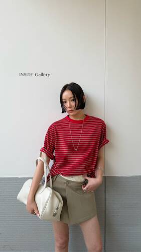 waitmore春季新款条纹短袖T恤女