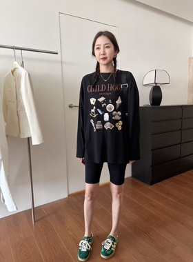 widelia时髦休闲印花T恤女2026春夏季ins风韩版宽松长袖百搭上衣