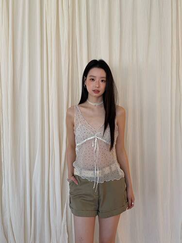 waitmore百搭薄纱微透波点背心