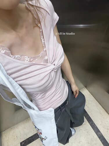 ALLin夏季拼接修身显瘦短袖小衫