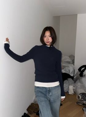 waitmore显瘦内搭加绒半高领小立领打底衫女2025秋冬百搭长袖上衣