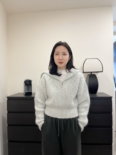 widelia2025年冬季新款宽松百搭厚实半拉链翻领慵懒风毛衣上衣女