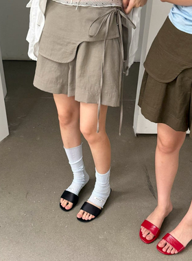 waitmore夏季新款小众减龄设计感显瘦侧系带百搭屁帘短裤两件套