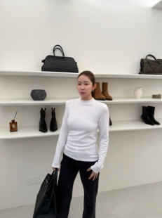 widelia冬季修身显瘦百搭打底衫小立领加绒长袖T恤上衣女净版9585