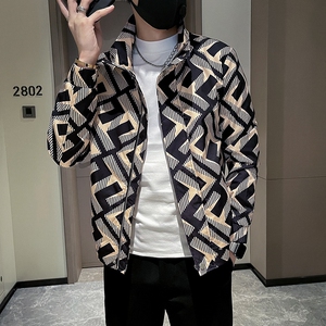 春秋季休闲痞帅夹克潮流痞帅百搭男褂子2023新款潮牌花色立领外套