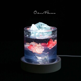 金鱼无火香薰精油晶石室内小夜灯摆件生日礼物盒女生 蓝紫海霞