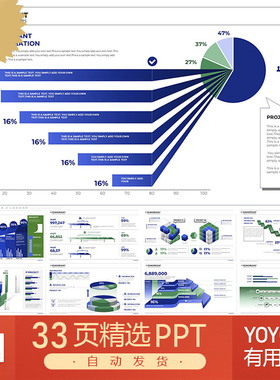 办公必备蓝绿高级感信息图表报表数据可视化结构图逻辑图PPT模板